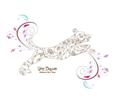 Çin yeni yıl 2018 kağıt kesme yıl of köpek çiçek