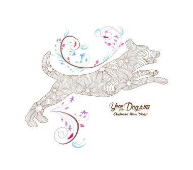 Çin yeni yıl 2018 kağıt kesme yıl of köpek çiçek