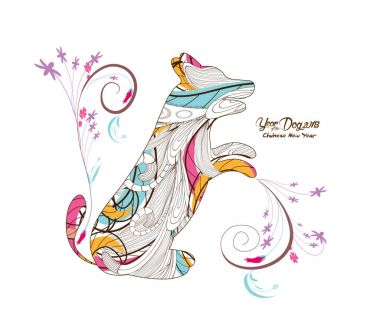 Çin yeni yıl 2018 kağıt kesme yıl of köpek çiçek