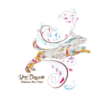 Çin yeni yıl 2018 kağıt kesme yıl of köpek çiçek