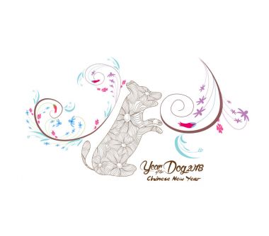 Çin yeni yıl 2018 kağıt kesme yıl of köpek çiçek