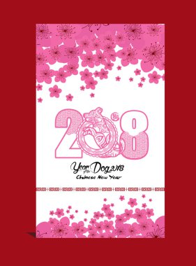 Kırmızı kağıdı bir köpek zodyak 2018 kartı çiçeği kartı ile kesin. Köpek yılı