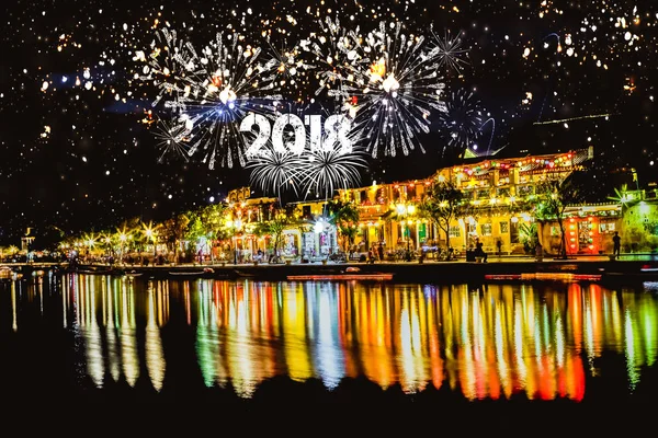 Cheerful fireworks display on Bridge — Stock Photo, Image