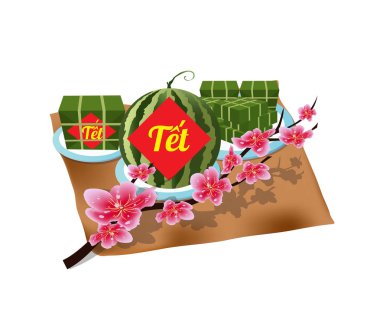 Pişmiş kare yapışkan pirinç keki, Vietnamca yeni yıl. (Çeviri 