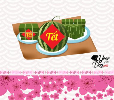 Pişmiş kare yapışkan pirinç keki, Vietnamca yeni yıl. (Çeviri 