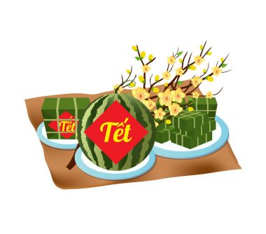 Pişmiş kare yapışkan pirinç keki, Vietnamca yeni yıl. (Çeviri 