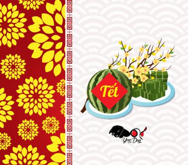 Pişmiş kare yapışkan pirinç keki, Vietnamca yeni yıl. (Çeviri 