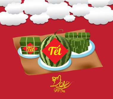 Pişmiş kare yapışkan pirinç keki, Vietnamca yeni yıl. (Çeviri 