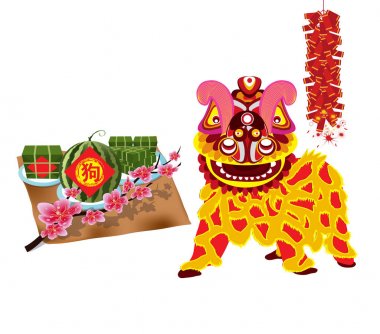 Pişmiş kare yapışkan pirinç keki, Vietnamca yeni yıl. Lurnar yeni yıl (hiyeroglif köpek) 