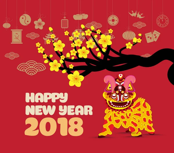 Oriental mutlu çene yeni yıl 2018 çiçeği. Aslan Çin baclground dans 