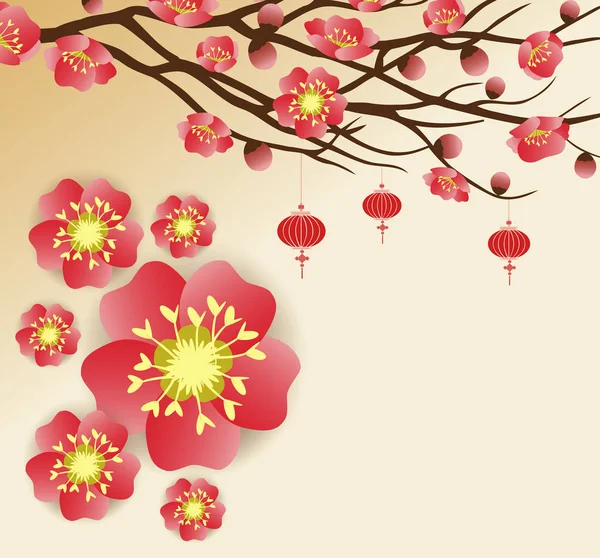 Chinese new year background blooming sakura branches — Stock Vector