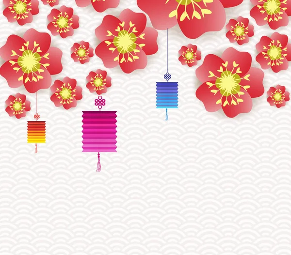 Año nuevo chino fondo florecimiento ramas sakura — Archivo Imágenes Vectoriales