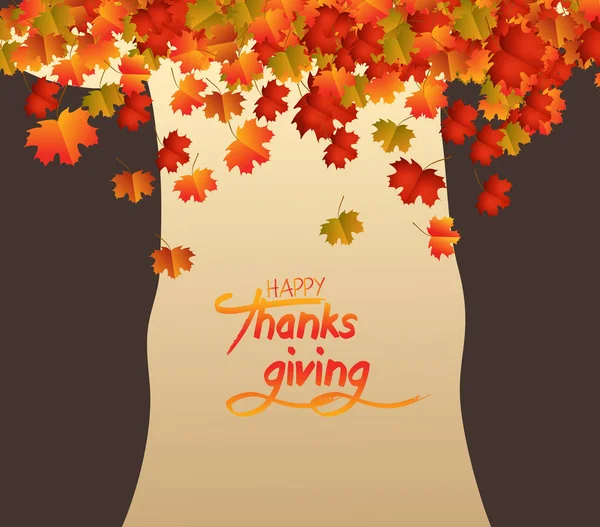 Happy Thanksgiving Day. Abstract tree, brownie autumn leaves falling — Stock Vector