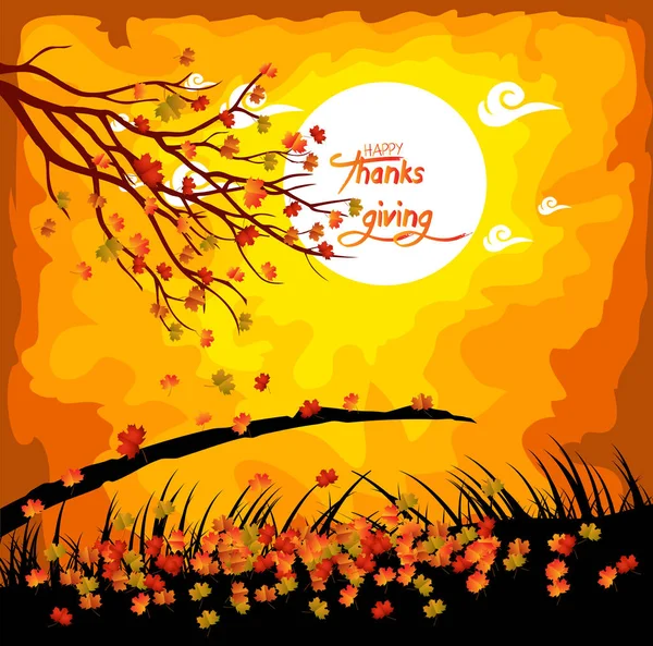 Happy Thanksgiving Day. Fall under the moonlight — Stock Vector