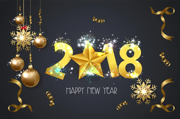 Mutlu yeni yıl 2018 tebrik kartı arka plan ile altın yıldız — Stok Vektör