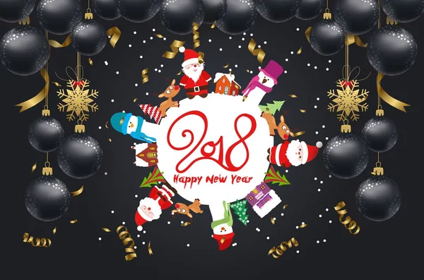 Heureux nouvel an 2018 fond avec confettis de Noël or et de dentelle de couleurs noires pour le texte — Image vectorielle