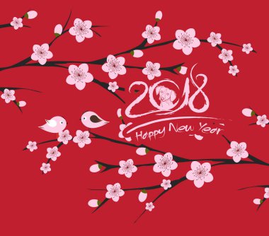 Çin delilik yeni yıl ile çiçek ve kuş. Köpek yılı