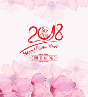 Çin yeni yılı fener ve çiçeği arka plan ile. Köpek yılı