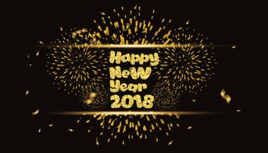 Mutlu yeni yıl 2018 altın arka plan havai fişek ile