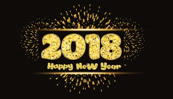 Frohes neues Jahr 2018 Gold Hintergrund mit Feuerwerk — Stockvektor