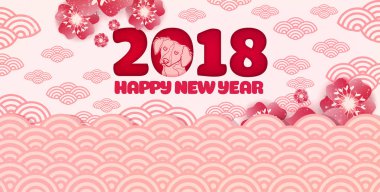 Mutlu çene yeni yıl 2018 kartı ve köpek çiçeği adam