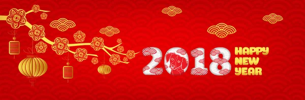 Gott nytt år 2018, kinesiska nyåret Hälsningar kort, år av — Stock vektor