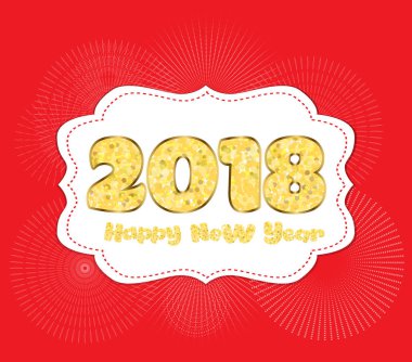 2018 mutlu yeni yıl. Numaralar altın glitter tasarım tebrik kartı. Altın parlayan desen 