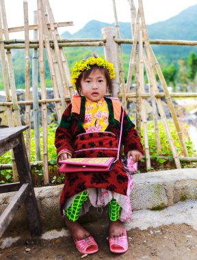 DONG VAN, HA GIANG, VIETNAM, November 14th, 2017: Children of ethnic Hmong in Ha Giang, Vietnam. Ha Giang is home to mostly Hmong live clipart