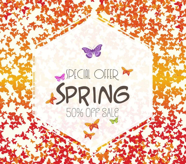Frühling Hintergrund Mit Bunten Schmetterlingen Ausverkauf — Stockvektor