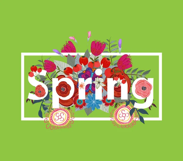 Floral Voorjaar Achtergrond Met Witte Tekst — Stockvector