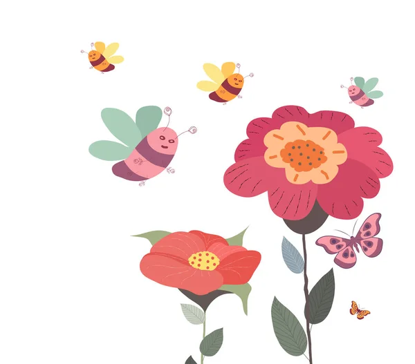 Ressorts Fleurs Fond Abeille — Image vectorielle