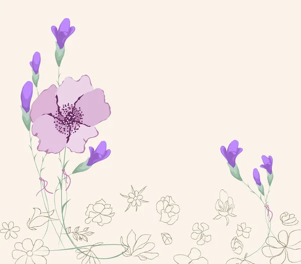 Bahar Çiçek Açan Çiçekler Bahar Zamanı Çiçek Buketi Tebrik Kartı — Stok Vektör