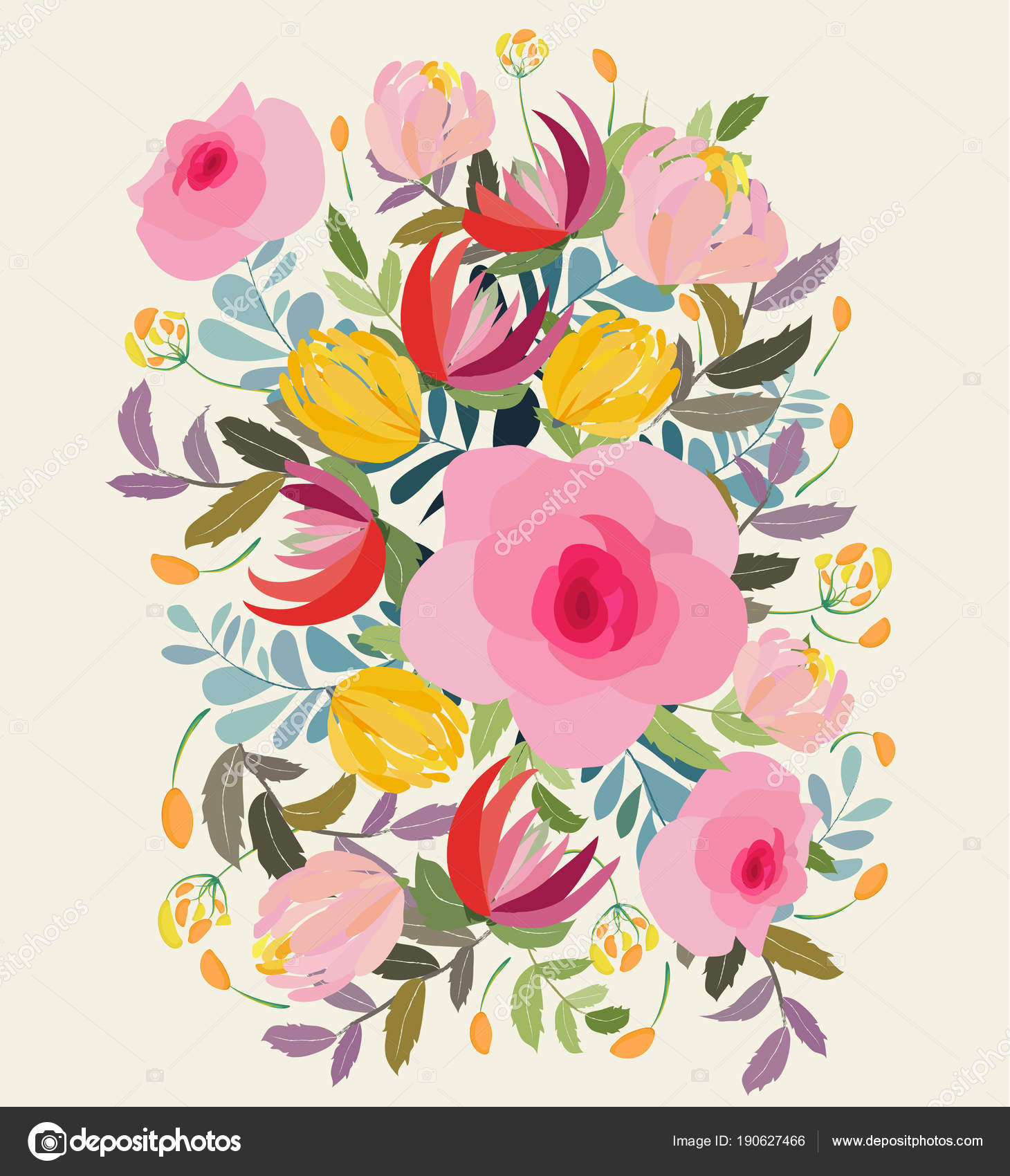グリーティング カードの花 ビンテージ スタイルの野の花と花のイラスト ストックベクター C Ngocdai86