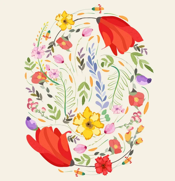 Fleurs Cartes Voeux Illustration Florale Avec Des Fleurs Champ Dans — Image vectorielle