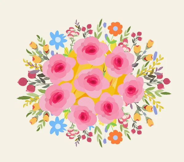 Kwiaty Życzeniami Ilustracja Kwiat Kwiatowy Kwiaty Pole Stylu Vintage Wiosna — Wektor stockowy