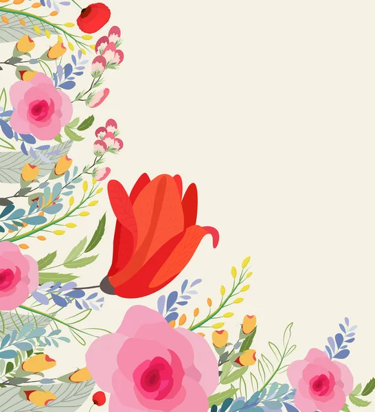 Blahopřání Květiny Květinové Ilustrace Pole Květy Stylu Vintage Jaro Léto — Stockový vektor