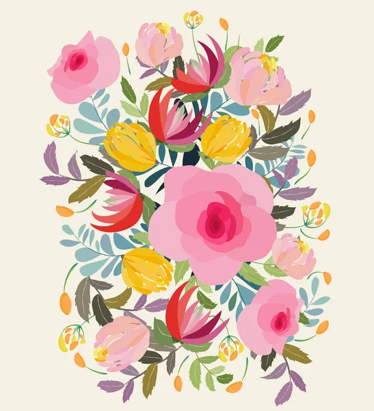 Wenskaart Bloemen Floral Illustratie Met Veld Bloemen Vintage Stijl Lente — Stockvector