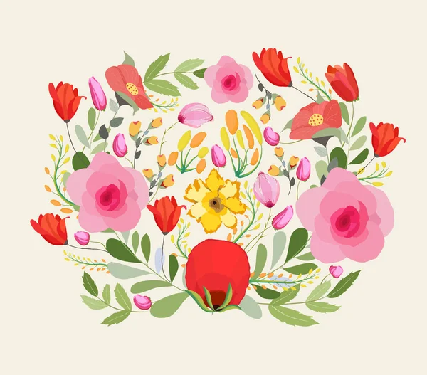 Kwiaty Życzeniami Ilustracja Kwiat Kwiatowy Kwiaty Pole Stylu Vintage Wiosna — Wektor stockowy