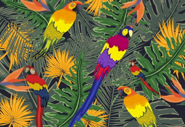 Affiches Tropische Flora Fauna Tropical Plant Parrot Achtergrond — Stockvector