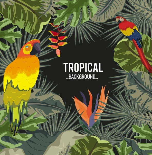 Affischer Tropisk Flora Och Fauna Tropiska Växt Papegoja Bakgrund — Stock vektor