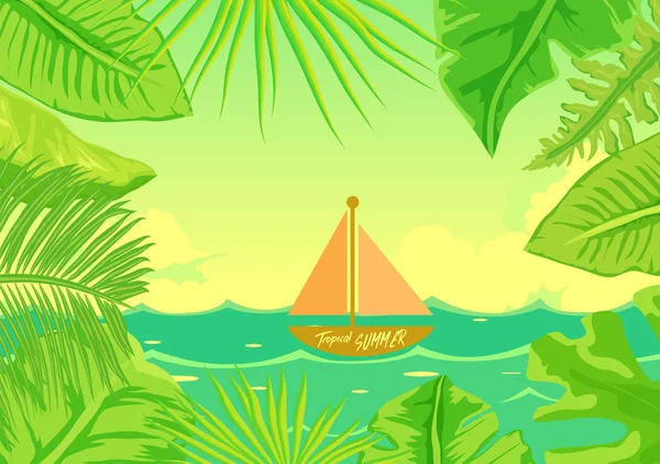 Heller Tropischer Hintergrund Mit Dschungelpflanzen Exotisches Muster Mit Tropischen Blättern — Stockvektor