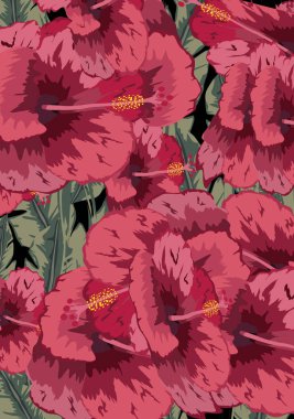 Tropikal palmiye yaprakları ve çiçekleri arka plan. Egzotik doku. Çiçek duvar kağıdı.