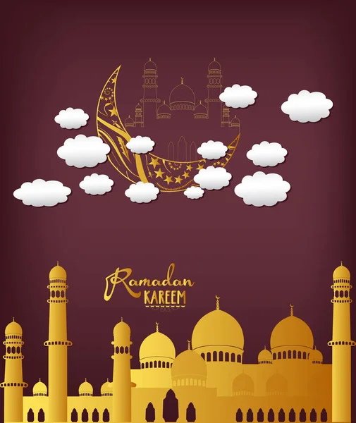 Ramadan Kareem Hintergrund Mit Mond Sternen Moschee Den Wolken Ramadan — Stockvektor