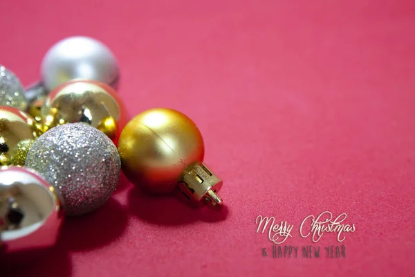 Colorful Christmas Balls Collection Red Background — Stock Photo, Image