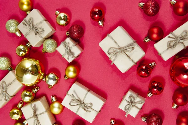 Boldog Karácsonyt Boldog Karácsonyi Ajándékokat Baubles Ajándékok Cukorka Karácsonyi Díszek — Stock Fotó