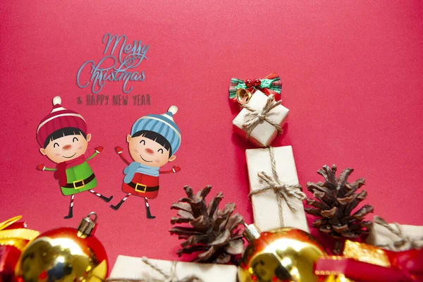 Joyeux Noël Joyeuses Vacances Avec Des Boules Ornements Noël Enfants — Photo