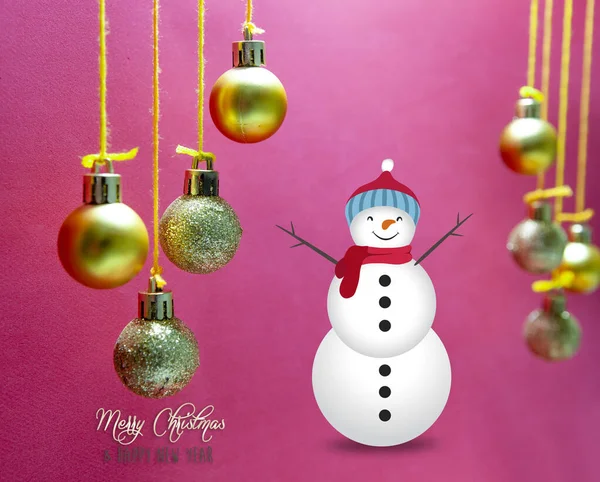 Feliz Navidad Felices Fiestas Con Adornos Bolas Navidad Muñeco Nieve — Foto de Stock