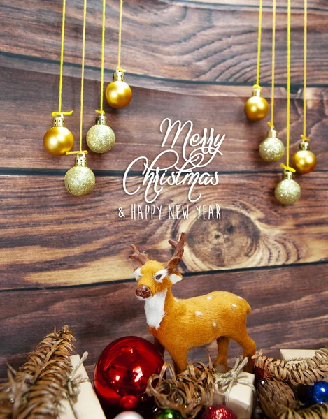 Fondo Navidad Con Decoraciones Bolas Celebración Tablero Madera — Foto de Stock