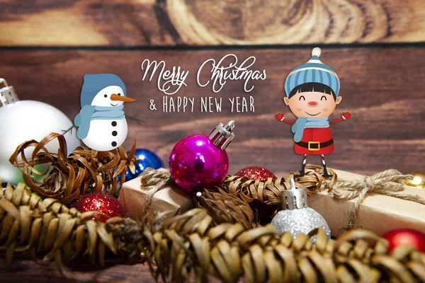 Fondo Navidad Con Decoraciones Bolas Celebración Tablero Madera — Foto de Stock