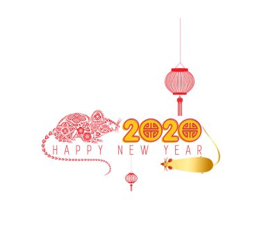 Mutlu Çin Yeni Yılı. Fare yılı. Çince karakterler mutlu yıllar demek.